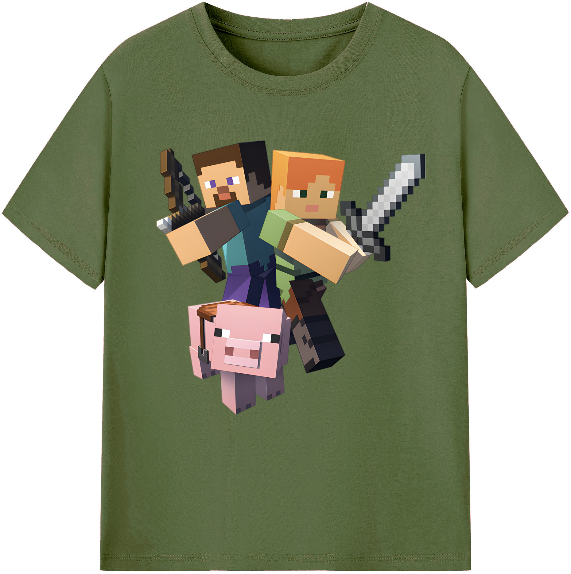 （画像用） マインクラフト ブロックの世界 Minecraft MC Block world 綿100％半袖Tシャツ（フロントプリント）